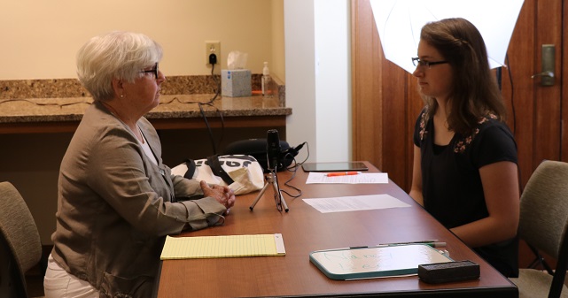 Photograph of Nancy Lee with interviewer