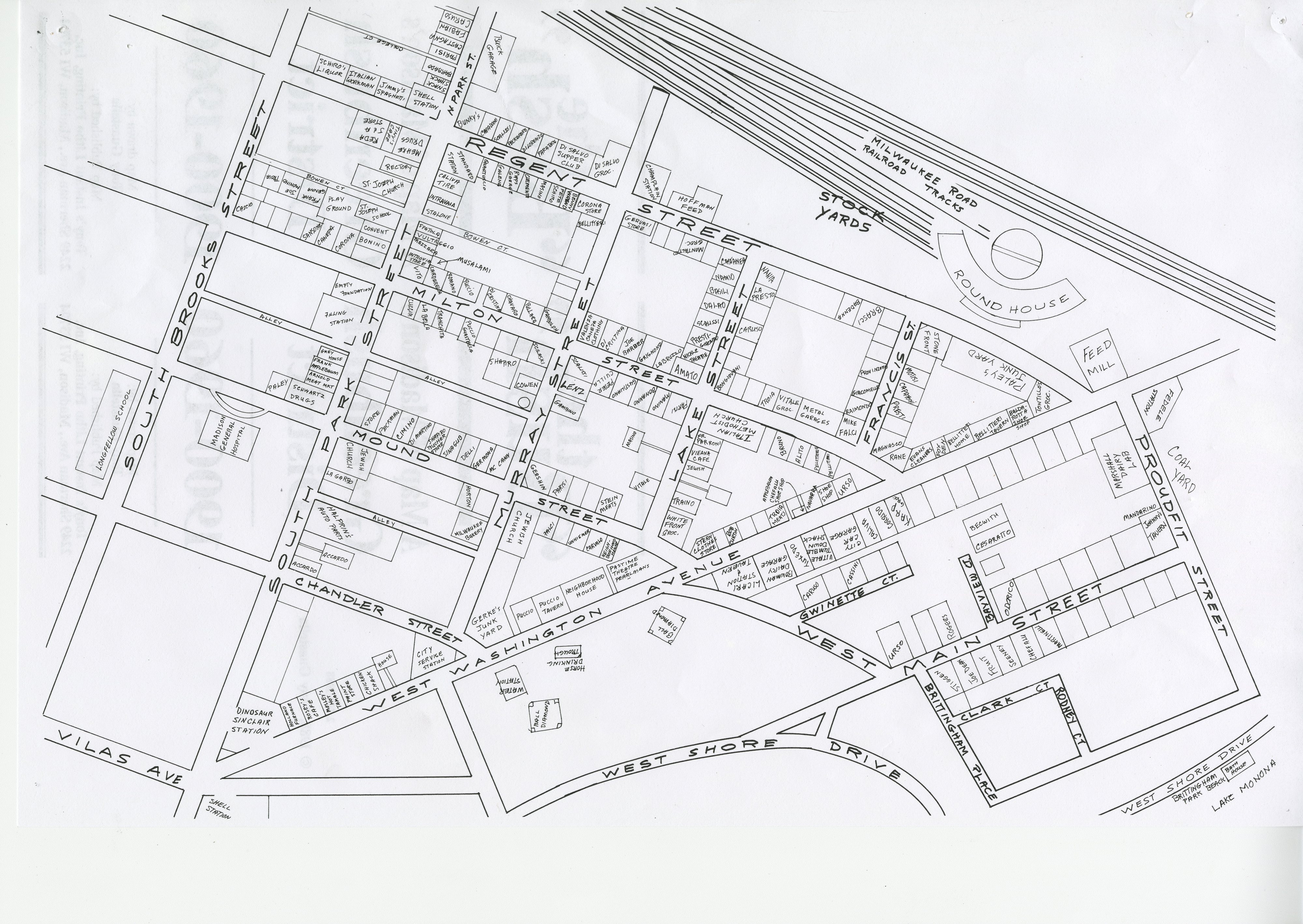 Hand-drawn map of Greenbush neighborhood