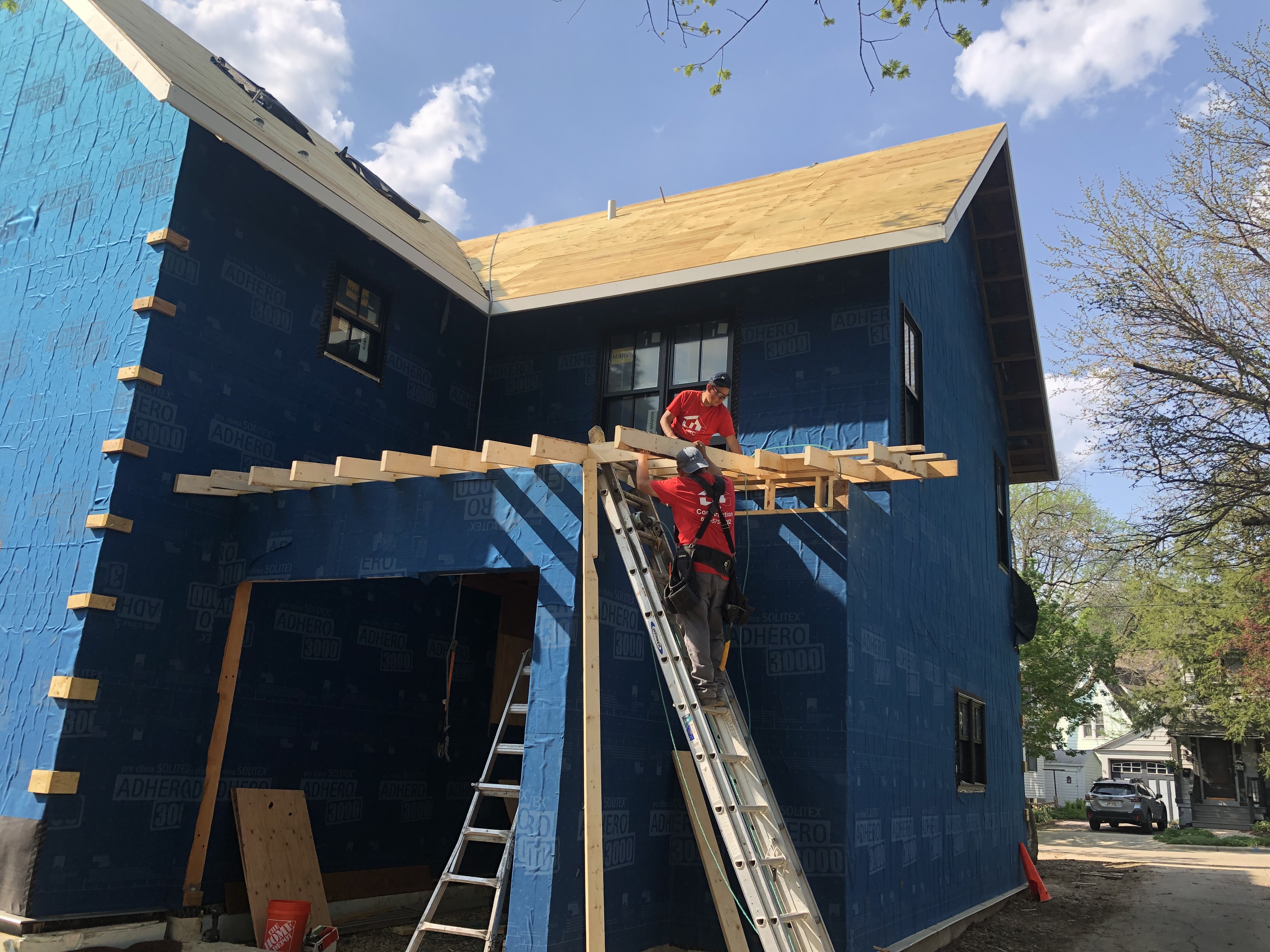 VR Construction, work on roof structure, Madison, ca. 2020
