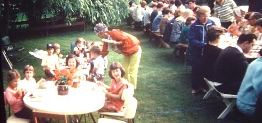 Cliften Drive block party kids table, ca. 1966
