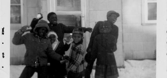 Franklin children outside Fisher Street house