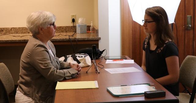 Photograph of Nancy Lee with interviewer