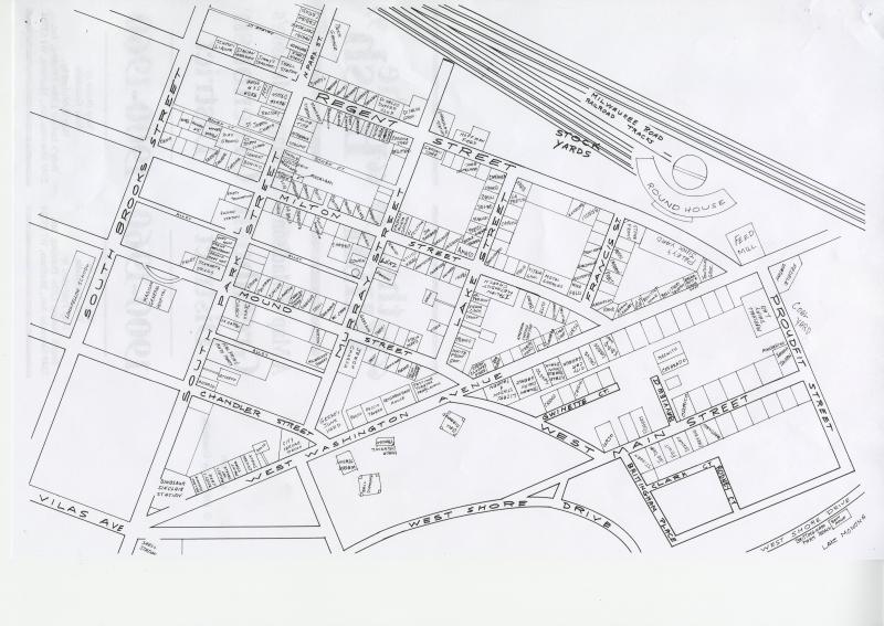 Hand-drawn map of Greenbush neighborhood