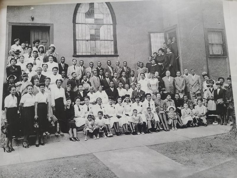 Photo of Beatrice Chatman and churchgoers at Mt. Zion Baptist Church on Johnson St. in 1949  