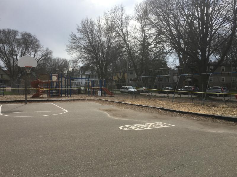 Lapham Elementary School playground closed due to Safer at Home order, 2020