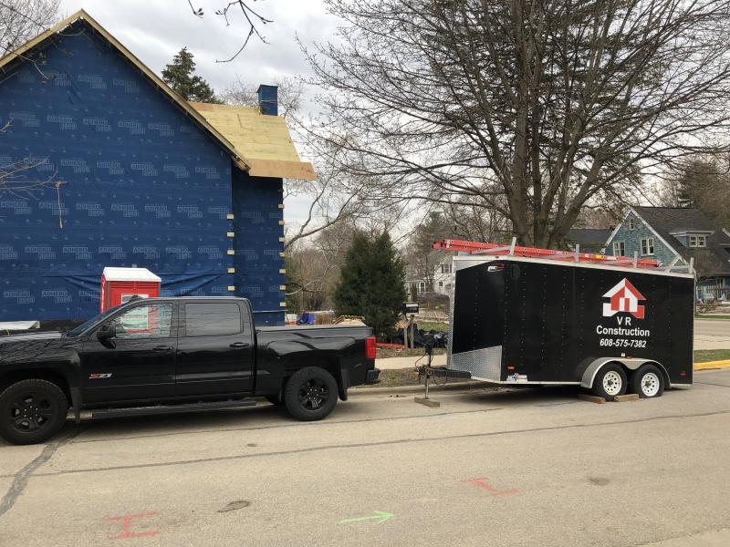 VR Construction vehicle in front of construction site, Madison, ca. 2020